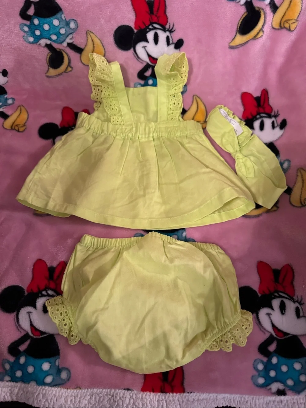 Carter's Bright Lime Green Eyelet Dress Set with Headband C4